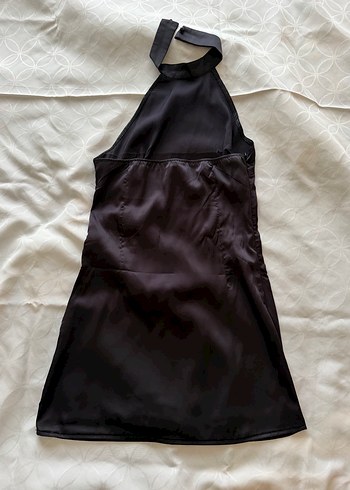 Saten Siyah Mini Elbise - Görsel 5