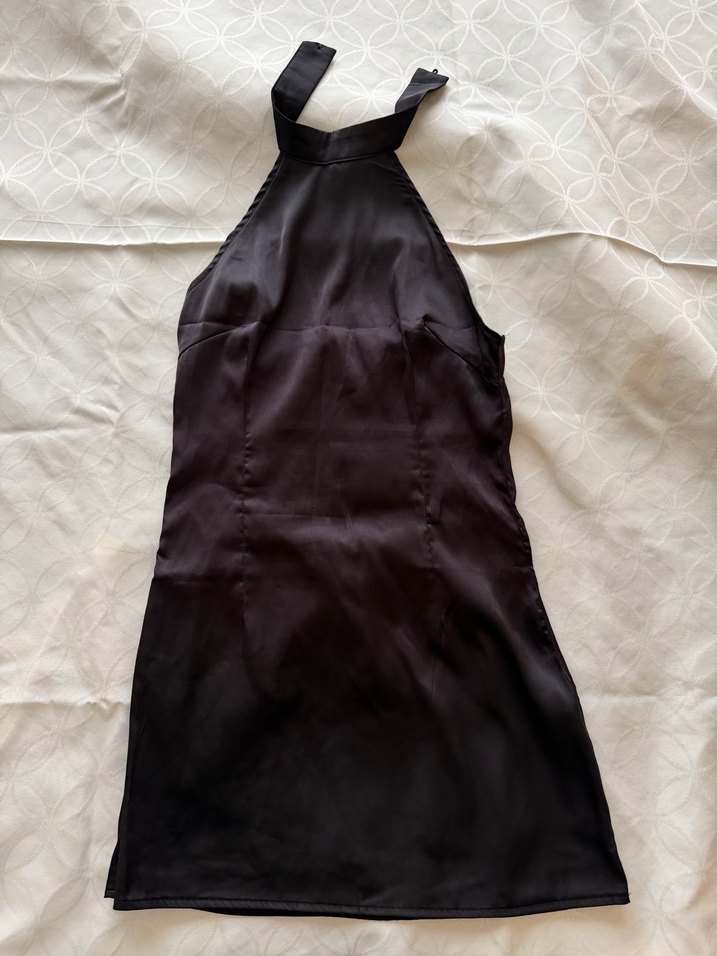 Saten Siyah Mini Elbise - Görsel 4