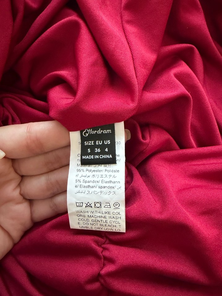 Bordo Drapeli Straplez Mini Elbise - Görsel 4