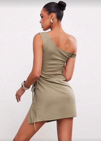 Bej Drapeli Askılı Mini Elbise - Görsel 2