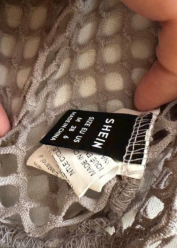 Shein Gri Fileli Uzun Kollu Kadın Bluz - Görsel 7