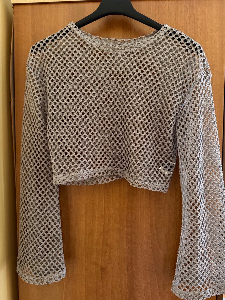 Shein Gri Fileli Uzun Kollu Kadın Bluz - Görsel 5