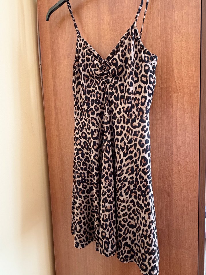 Leopar Desenli V Yaka Elbise - Görsel 4