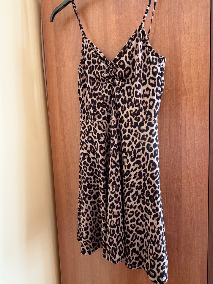 Leopar Desenli V Yaka Elbise - Görsel 3