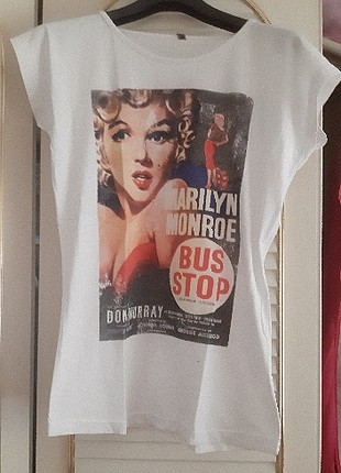 Beyaz marilyn monroe baskılı t-shirt 