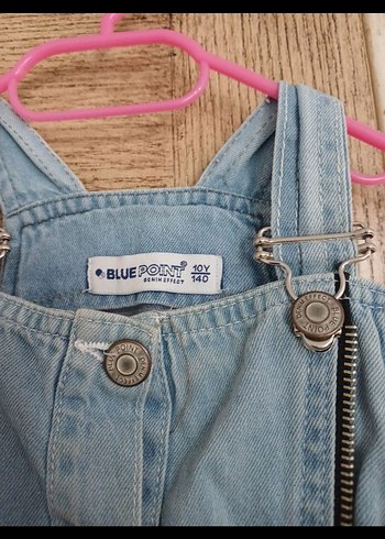 Kızlar için Mavi Bağcıklı Denim Tulum - Görsel 3