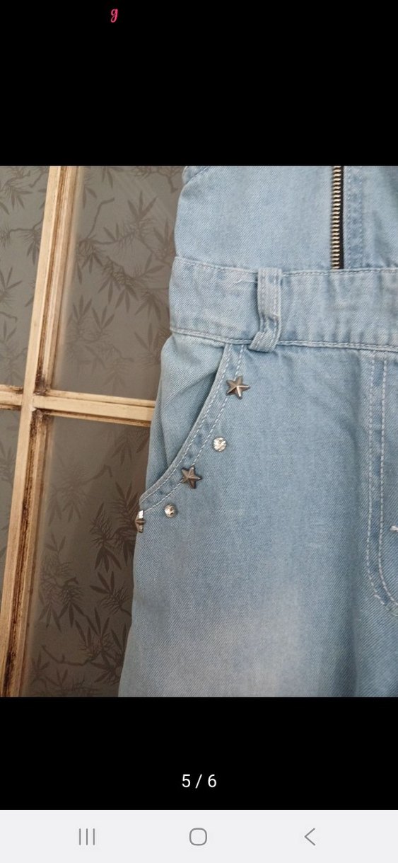 Kızlar için Mavi Bağcıklı Denim Tulum - Görsel 4