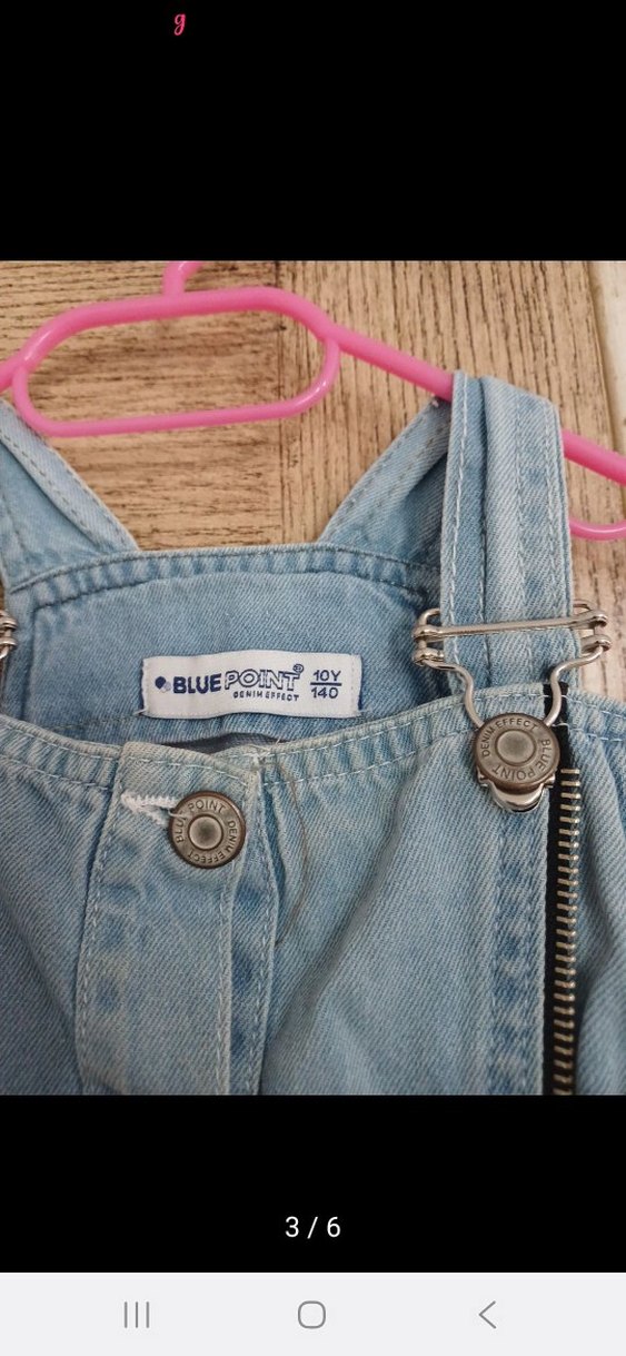 Kızlar için Mavi Bağcıklı Denim Tulum - Görsel 3