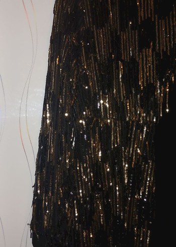 Siyah Uzun Kollu Payetli V Yakalı Uzun Elbise - Görsel 2