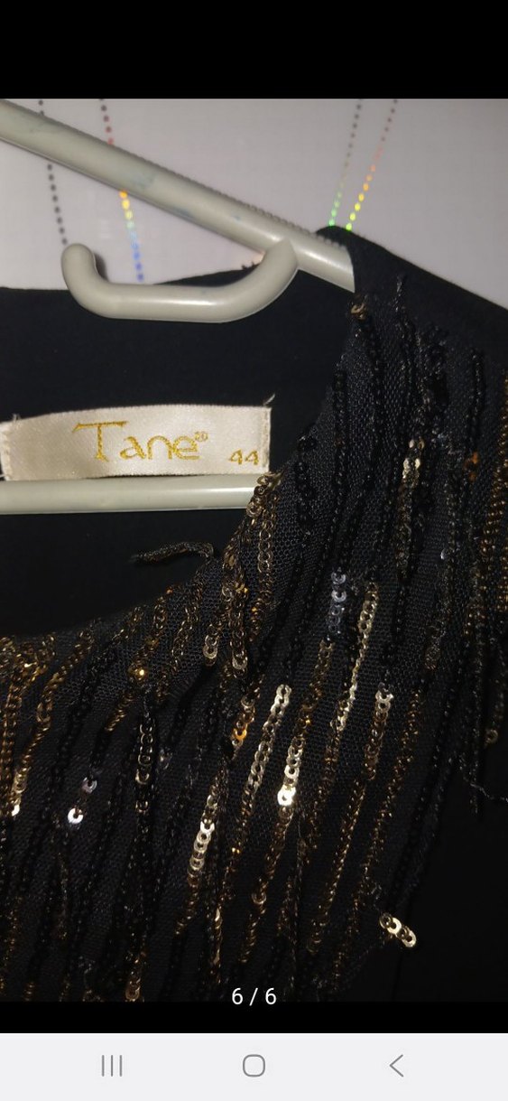 Siyah Uzun Kollu Payetli V Yakalı Uzun Elbise - Görsel 3