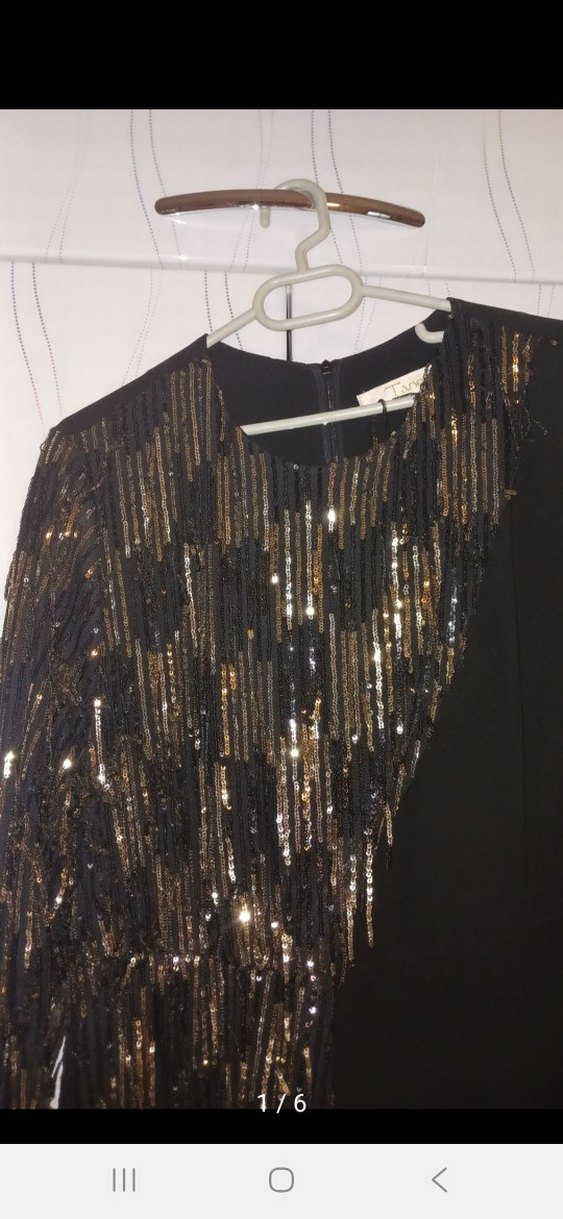 Siyah Uzun Kollu Payetli V Yakalı Uzun Elbise - Görsel 4