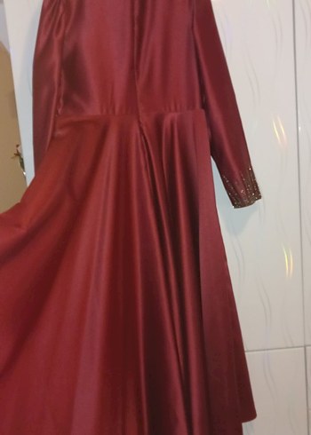 Bordo Uzun Kollu Nakışlı Abiye Elbise - Görsel 2