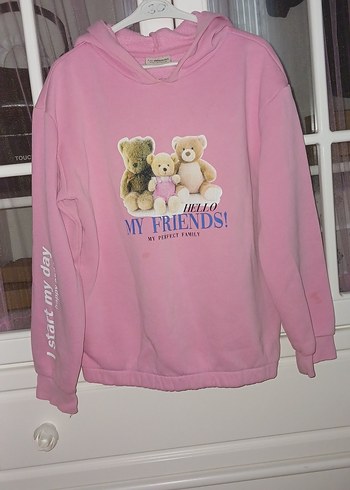 Kız Çocuk Pembe Kapüşonlu Sweatshirt - Görsel 3