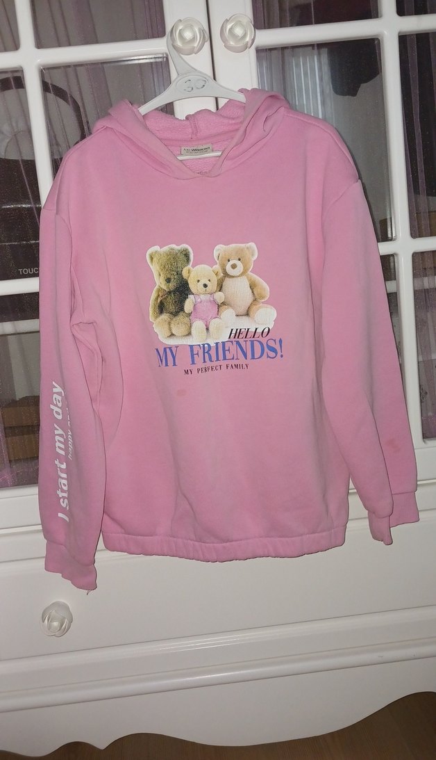 Kız Çocuk Pembe Kapüşonlu Sweatshirt - Görsel 3