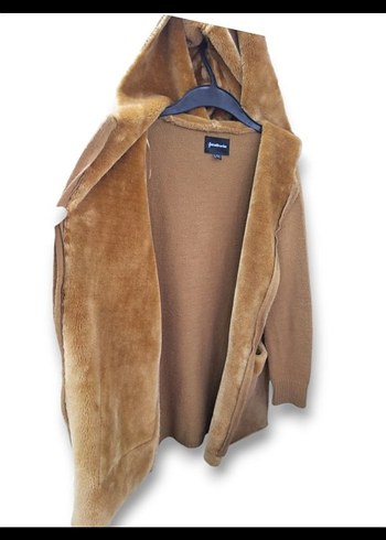 Kahverengi Kürklü Uzun Kadın hırka - Görsel 3