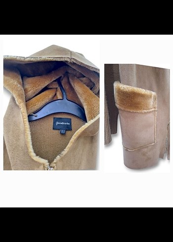 Kahverengi Kürklü Uzun Kadın hırka - Görsel 7