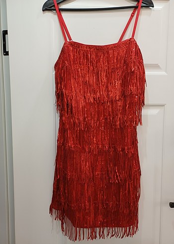 Püsküllü Kırmızı Mini Bohem Abiye Elbise - Görsel 7