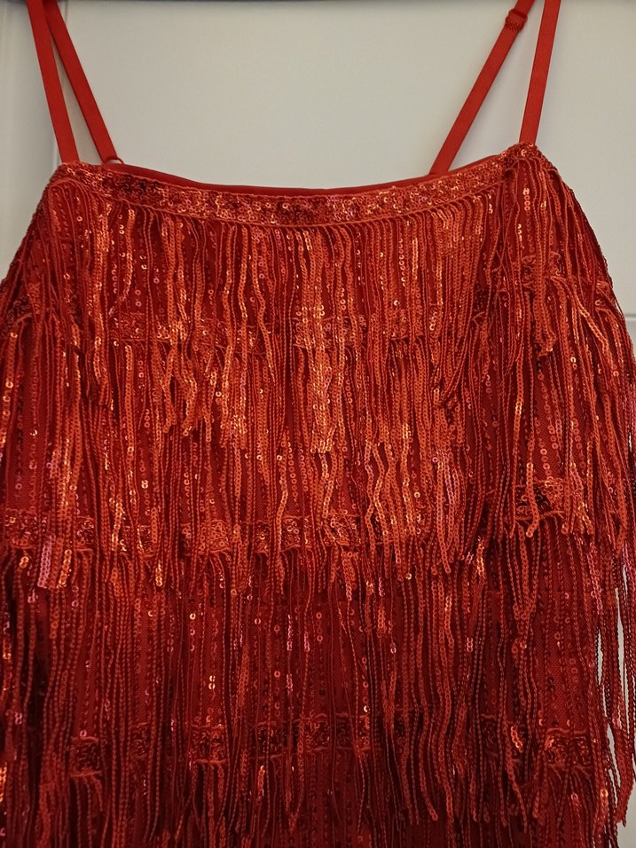 Püsküllü Kırmızı Mini Bohem Abiye Elbise - Görsel 5