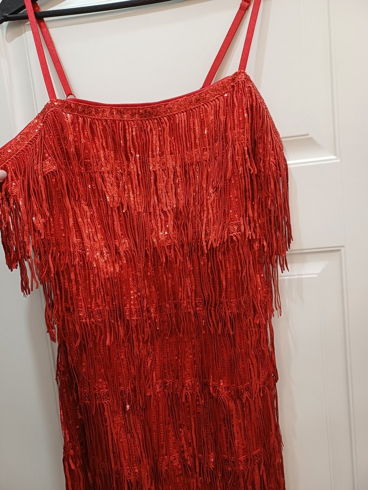 Püsküllü Kırmızı Mini Bohem Abiye Elbise - Görsel 2