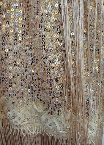 püsküllü krem renk elbise - Görsel 6