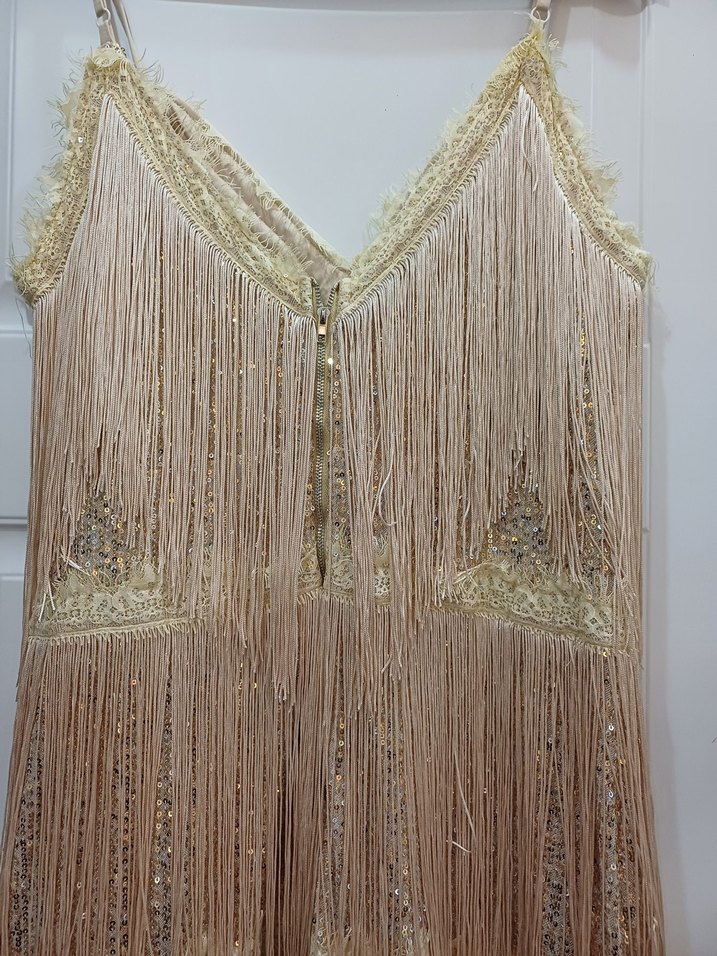 püsküllü krem renk elbise - Görsel 5