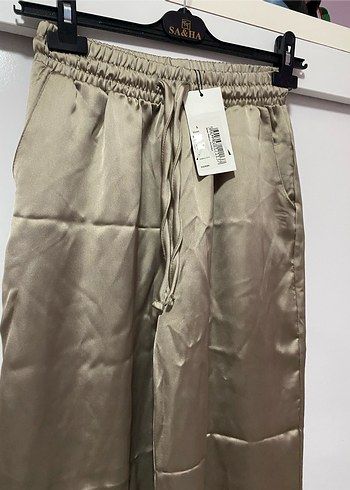 Zara Kadın vizon renk Saten palazzo Bol Pantolon