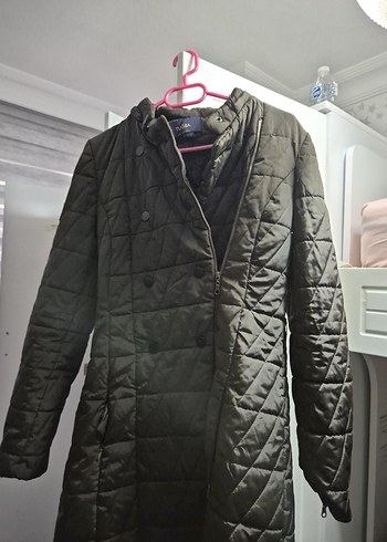 Kadın Gri Midi Düğmeli Kışlık Mont
