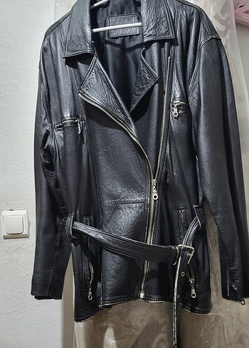 Kadın Siyah Deri Biker Ceket Bel Tokalı