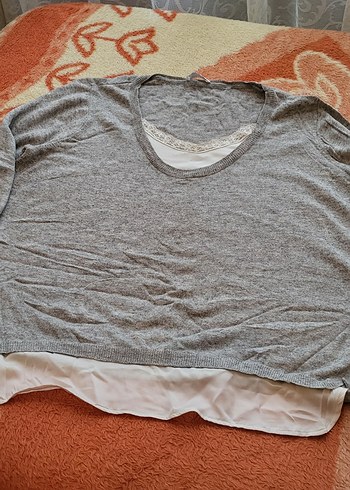 Gri Triko Hamile Tişörtü, Kısa Kollu, Rahat Kesim - Görsel 2