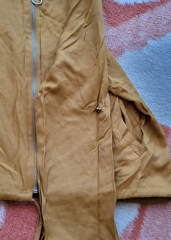 Bol Kesim  Keten Fermuarlı Ceket - Görsel 4