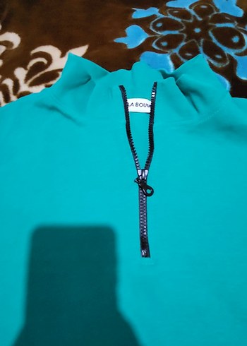 Turkuaz Yüksek Yakalı Fermuarlı Sweatshirt - Görsel 2