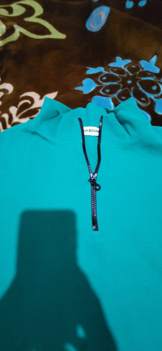 Turkuaz Yüksek Yakalı Fermuarlı Sweatshirt - Görsel 2