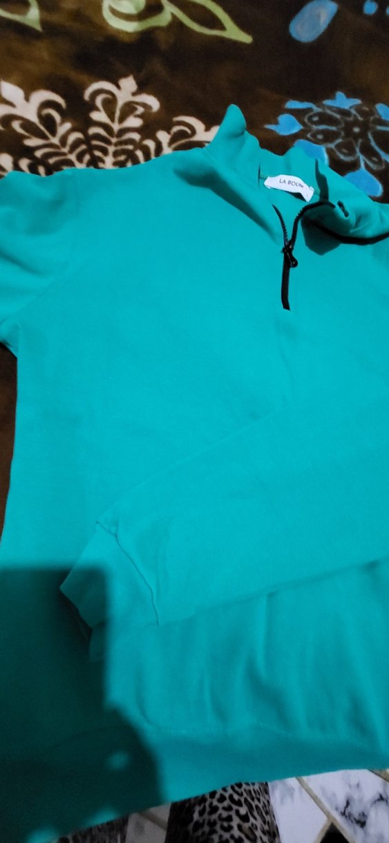 Turkuaz Yüksek Yakalı Fermuarlı Sweatshirt - Görsel 4