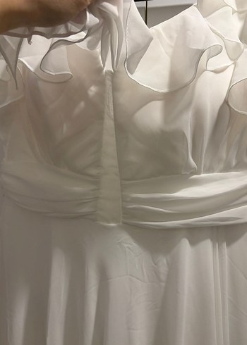 V Yaka Beyaz Uzun A Kesim abiye - Görsel 3