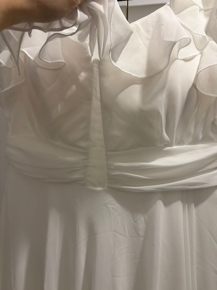 V Yaka Beyaz Uzun A Kesim abiye - Görsel 3