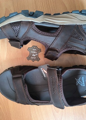 Kinetix Hakiki Deri Kahverengi Erkek Sandalet - Görsel 3