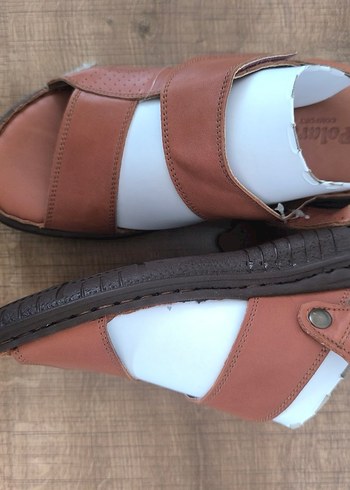 Kahverengi Hakiki  Deri Erkek Sandalet - Görsel 3