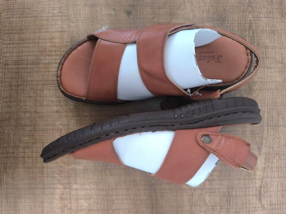 Kahverengi Hakiki  Deri Erkek Sandalet - Görsel 3