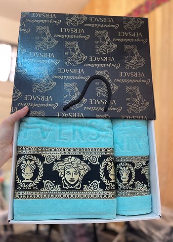 Versace Turkuaz Medusa Havlu Seti | Gardrops