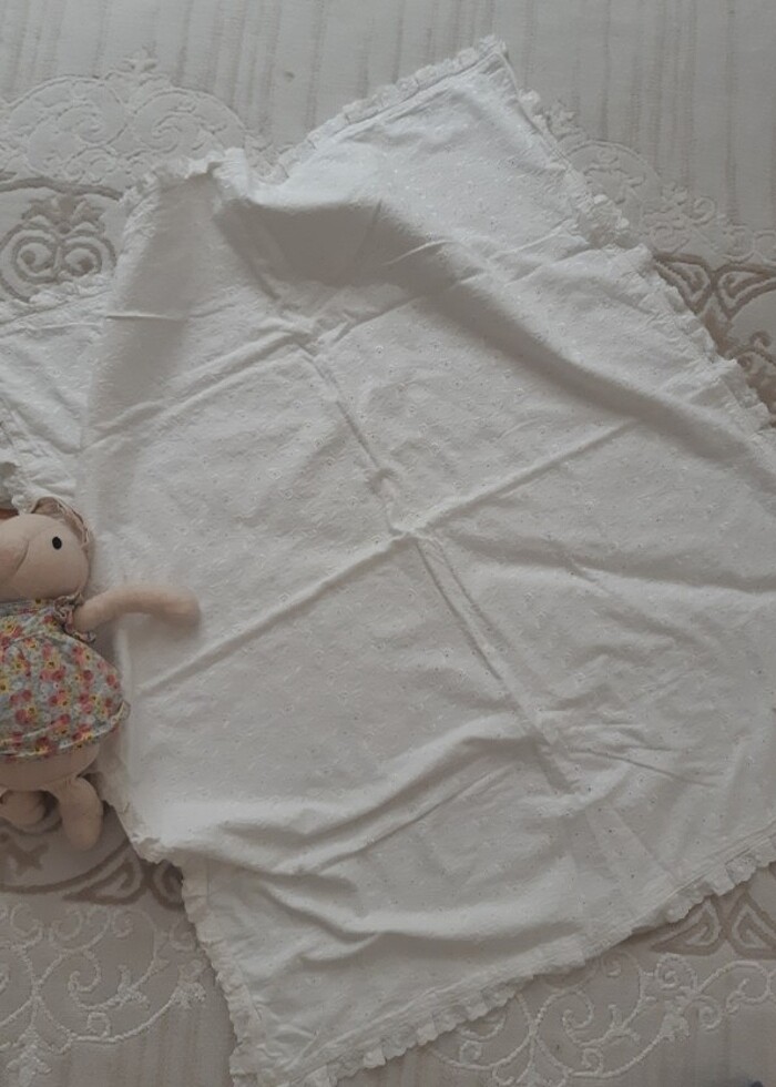 Beyaz pamuklu bebek battaniye - Görsel 2