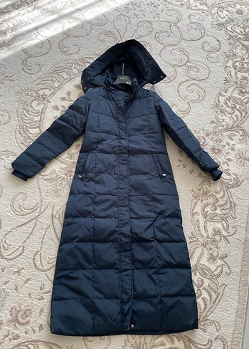 Kemerli Lacivert Uzun Kaz Tüyü Mont - Görsel 2