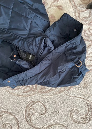 Kemerli Lacivert Uzun Kaz Tüyü Mont - Görsel 3