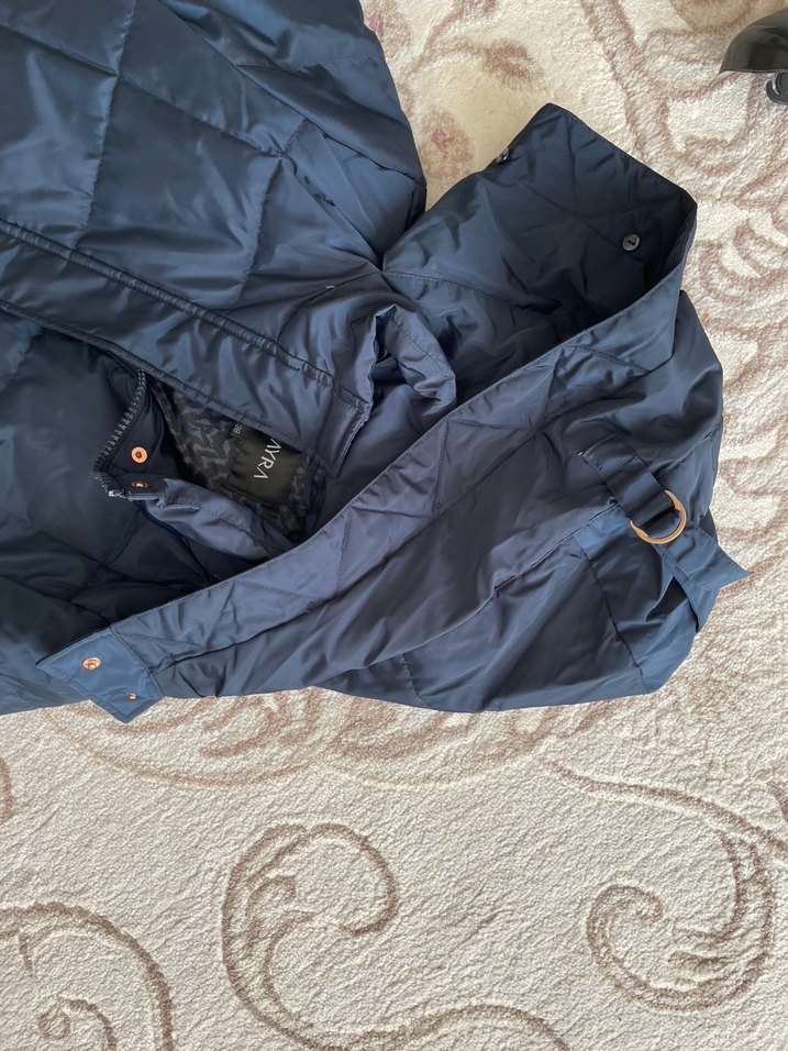 Kemerli Lacivert Uzun Kaz Tüyü Mont - Görsel 3