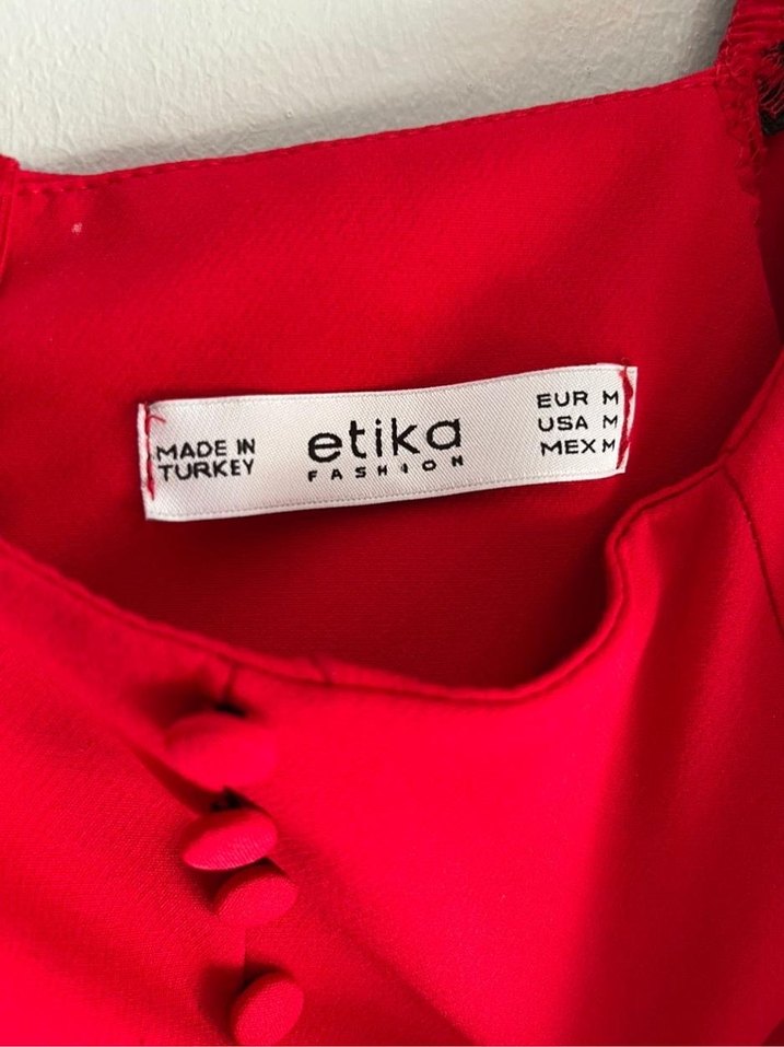 Düğmeli Kırmızı Uzun Kollu Midi Elbise - Görsel 5