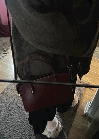 Bordo Deri Fermuarlı Kadın Çanta - Görsel 3