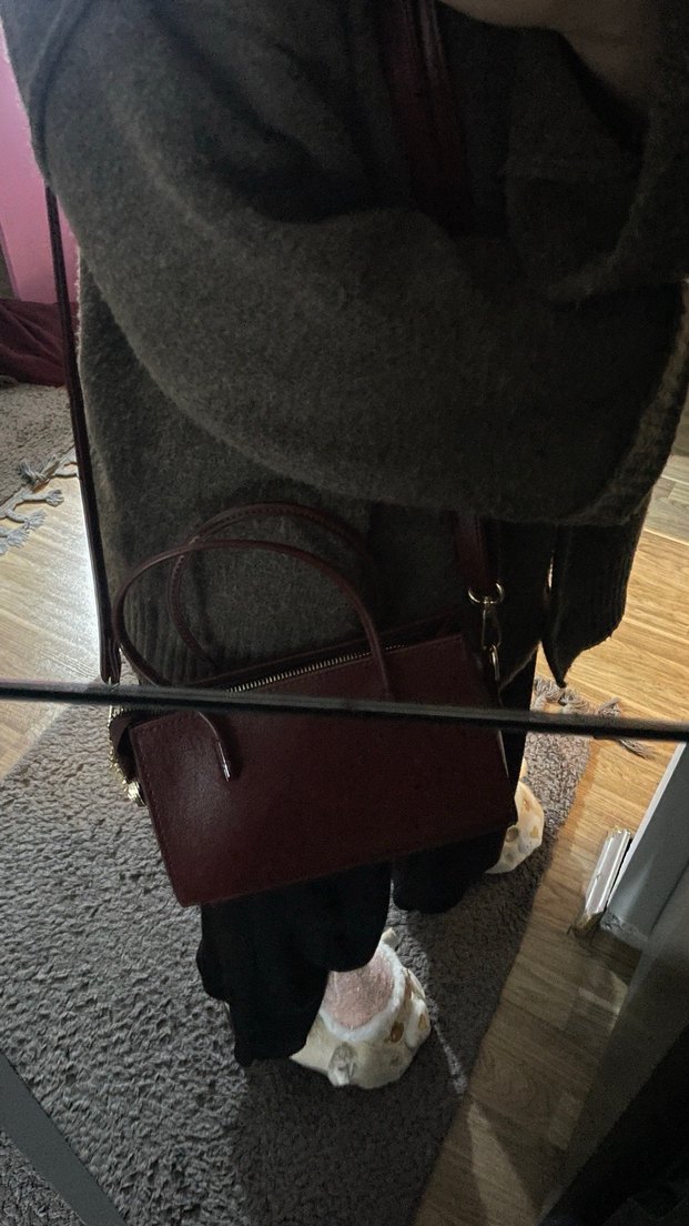 Bordo Deri Fermuarlı Kadın Çanta - Görsel 3