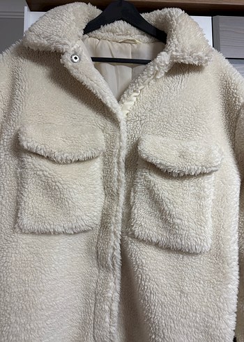 Beyaz Peluş mont - Görsel 5