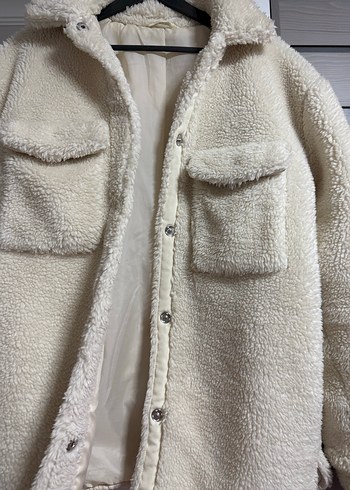 Beyaz Peluş mont - Görsel 6