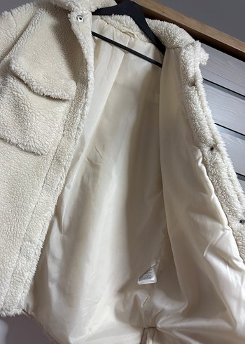 Beyaz Peluş mont - Görsel 7