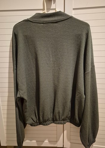 xl Beden Haki Yeşili Yarım Fermuarlı Spor Sweatshirt